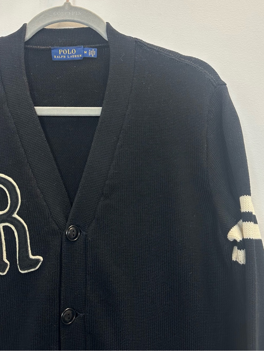 Polo Ralph Lauren Black Varsity-Style Cardigan with White Appliqué - Picture 4 of 14